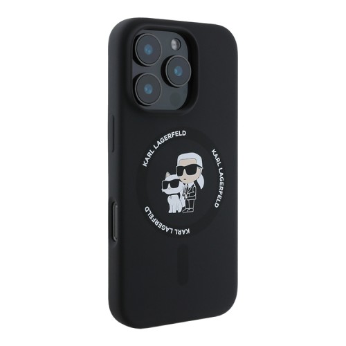 Karl Lagerfeld для iPhone 16 Pro чехол Liquid Silicone NFT Karl&Choupette Black (MagSafe)