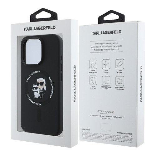Karl Lagerfeld для iPhone 16 Pro чехол Liquid Silicone NFT Karl&Choupette Black (MagSafe)