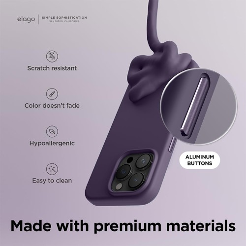 Elago для iPhone 15 Pro Max чехол Soft silicone (Liquid) Deep Purple (MagSafe)