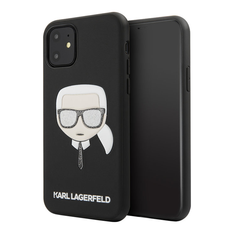 Чехол Karl Lagerfeld PU Leather Iconic Karl Hard Glitter для iPhone 11, черный