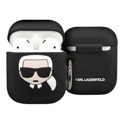 Чехол Karl Lagerfeld Silicone с кольцом для Airpods 1/2, черный