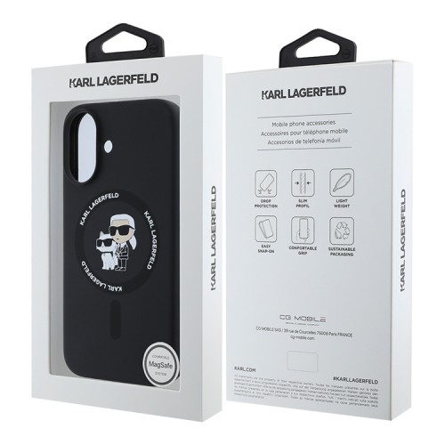 Karl Lagerfeld для iPhone 16 чехол Liquid Silicone NFT Karl & Choupette Hard Black (MagSafe)