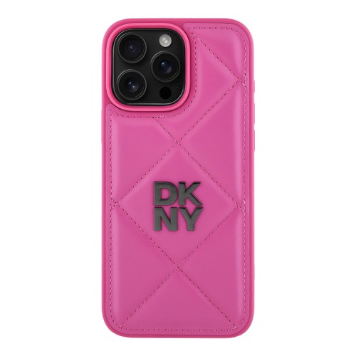 DKNY для iPhone 16 Pro Max чехол PU Quilted Stack metal logo Hard Pink