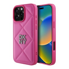 DKNY для iPhone 16 Pro Max чехол PU Quilted Stack metal logo Hard Pink
