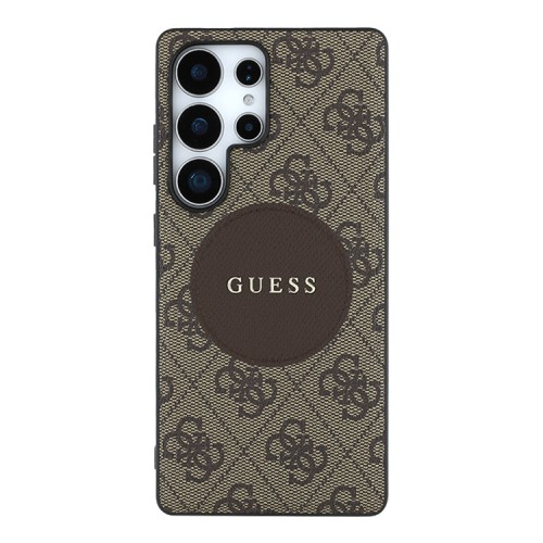 Guess для Galaxy S25 Ultra чехол PU 4G with Round Patch Metal logo Hard Brown (MagSafe)