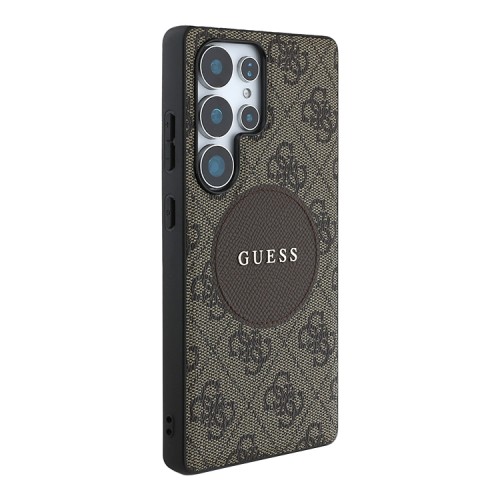 Guess для Galaxy S25 Ultra чехол PU 4G with Round Patch Metal logo Hard Brown (MagSafe)