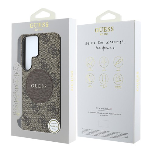 Guess для Galaxy S25 Ultra чехол PU 4G with Round Patch Metal logo Hard Brown (MagSafe)