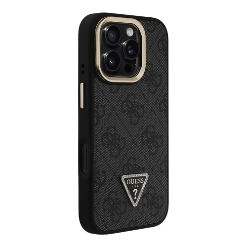 Guess для iPhone 16 Pro Max чехол PU 4G Triangle metal logo and Camera Stand Hard Black (MagSafe)