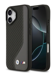 BMW для iPhone 17 чехол M-series PU Carbon/Smooth Metal logo Hard Black/Grey (MagSafe)