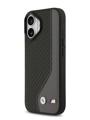 BMW для iPhone 17 чехол M-series PU Carbon/Smooth Metal logo Hard Black/Grey (MagSafe)