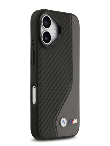 BMW для iPhone 17 чехол M-series PU Carbon/Smooth Metal logo Hard Black/Grey (MagSafe)