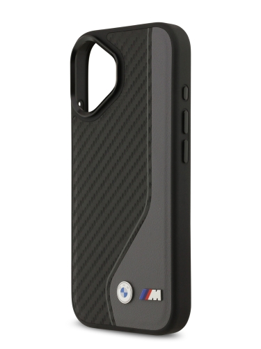 BMW для iPhone 17 чехол M-series PU Carbon/Smooth Metal logo Hard Black/Grey (MagSafe)