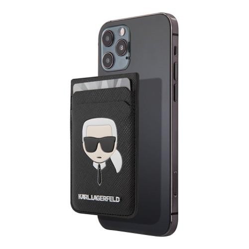 Бумажник Karl Lagerfeld Wallet Cardslot Magsafe Saffiano Karl's head, черный