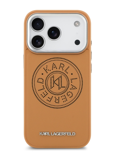 Karl Lagerfeld для iPhone 17 Pro чехол PU Perforated Round logo Metal camera Hard Brown (MagSafe)