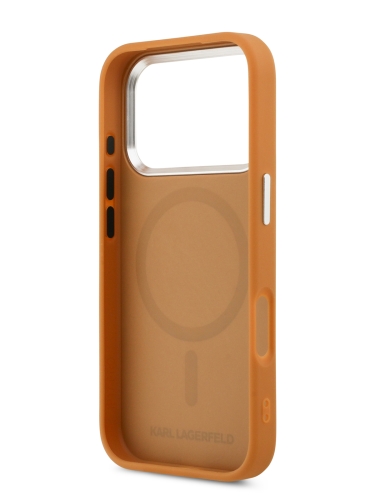 Karl Lagerfeld для iPhone 17 Pro чехол PU Perforated Round logo Metal camera Hard Brown (MagSafe)