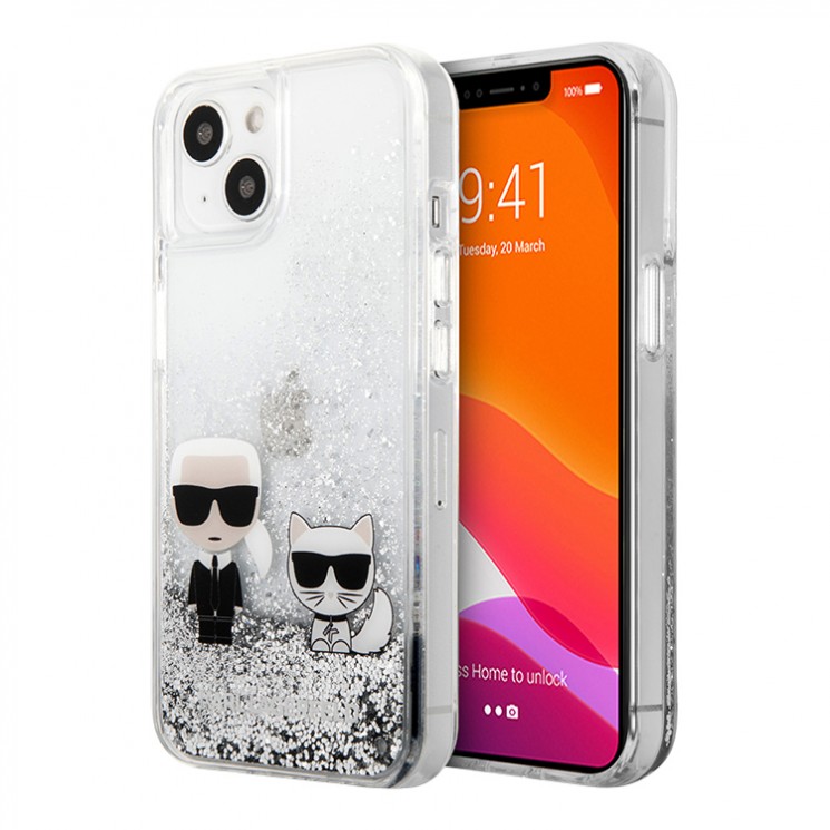 Lagerfeld Liquid glitter Karl & Choupette Hard для 13, серебристый KLHCP13MGKCS