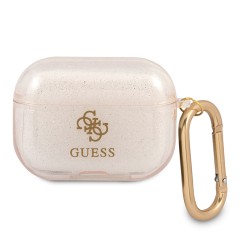 Чехол Guess Transparent Glitter 4G с карабином для Airpods Pro, золотой