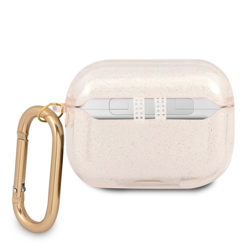 Чехол Guess Transparent Glitter 4G с карабином для Airpods Pro, золотой