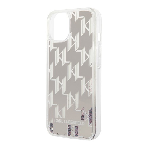 Чехол Lagerfeld Liquid glitter Monogram Hard для iPhone 14, серебристый