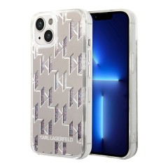 Чехол Lagerfeld Liquid glitter Monogram Hard для iPhone 14, серебристый