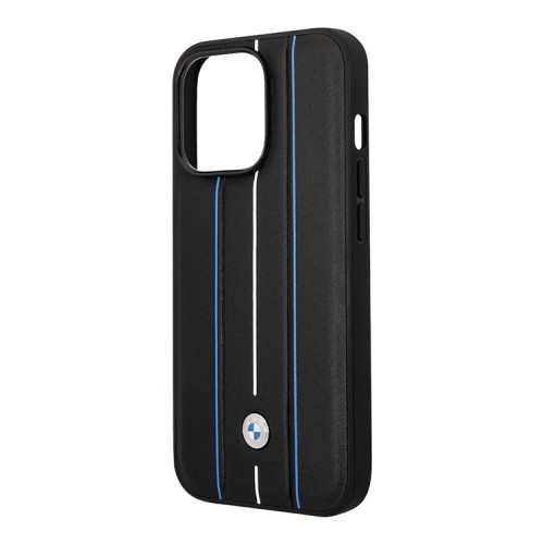 Кожаный чехол BMW Signature Leather Hot stamp lines Hard для iPhone 14 Pro Max, черный