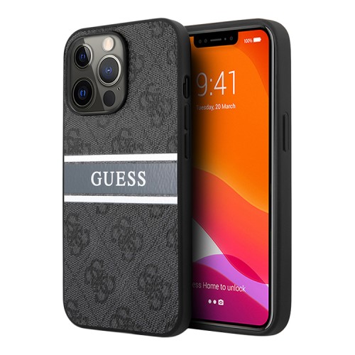 Чехол Guess 4G Stripe printed logo Hard для iPhone 14 Pro Max, серый