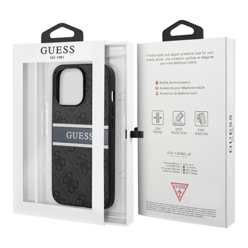 Чехол Guess 4G Stripe printed logo Hard для iPhone 14 Pro Max, серый