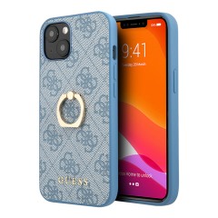 Чехол Guess PU 4G + Ring Hard для iPhone 14 Plus, голубой