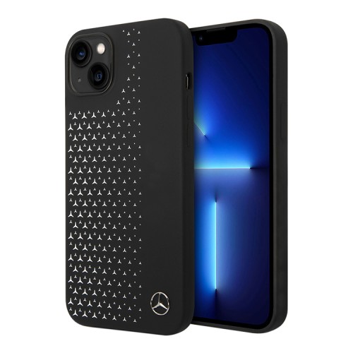 Чехол Mercedes Liquid Silicone Stars Horyzontal Hard для iPhone 14 Plus, черный