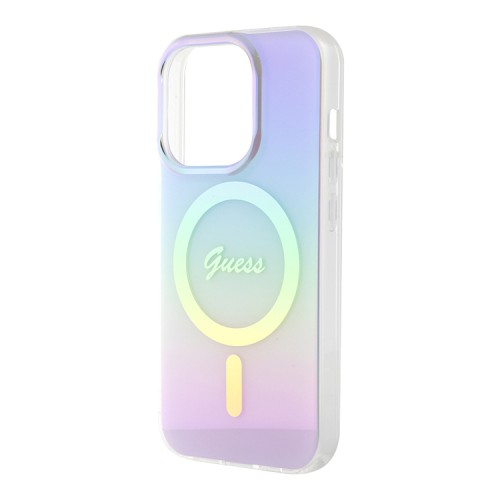Guess для iPhone 15 Pro чехол PC/TPU Script printed logo Hard Iridescent Purple (MagSafe)