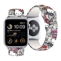 Hello Kitty для Apple Watch 42-41-40 mm ремешок Liquid silicone Graffiti Tags Beige