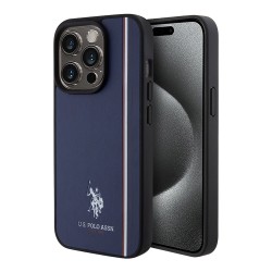 U.S. Polo для iPhone 15 Pro чехол PU Double horse logo and Tricolor line Hard Navy