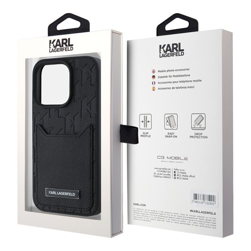 Karl Lagerfeld для iPhone 15 Pro чехол Cardslot PU Monogram/Grained Pocket Hard Black