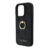 Guess для iPhone 16 Pro Max чехол PU кожа 4G +кольцо держатель, черный