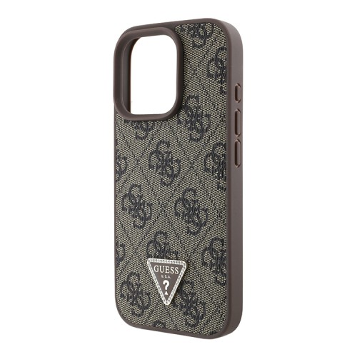 Guess для iPhone 16 Pro чехол PU кожа 4G Triangle Diamond logo Brown