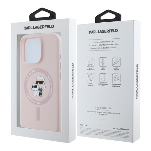 Karl Lagerfeld для iPhone 16 Pro чехол Liquid Silicone NFT Karl&Choupette Pink (MagSafe)