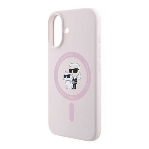 Karl Lagerfeld для iPhone 16 чехол Liquid Silicone NFT Karl & Choupette Hard Pink (MagSafe)