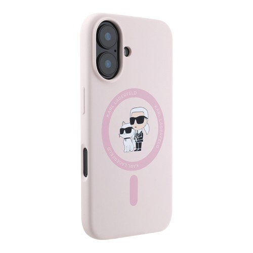 Karl Lagerfeld для iPhone 16 чехол Liquid Silicone NFT Karl & Choupette Hard Pink (MagSafe)