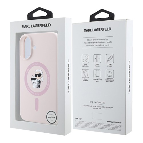 Karl Lagerfeld для iPhone 16 чехол Liquid Silicone NFT Karl & Choupette Hard Pink (MagSafe)
