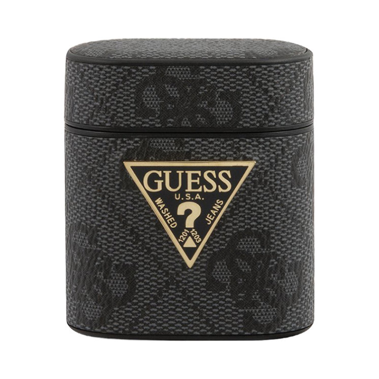 Guess 4G PU leather case with metal logo для Airpods 1/2, серый GUACA2VSATML4GG