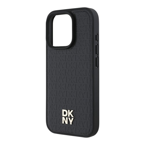 DKNY для iPhone 16 Pro Max чехол PU Repeat Stack metal logo Hard Black (MagSafe)
