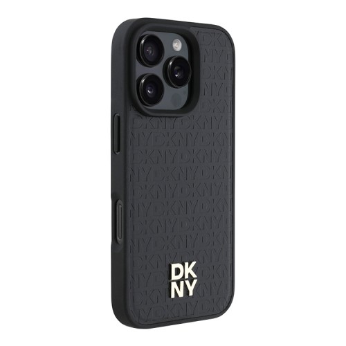 DKNY для iPhone 16 Pro Max чехол PU Repeat Stack metal logo Hard Black (MagSafe)