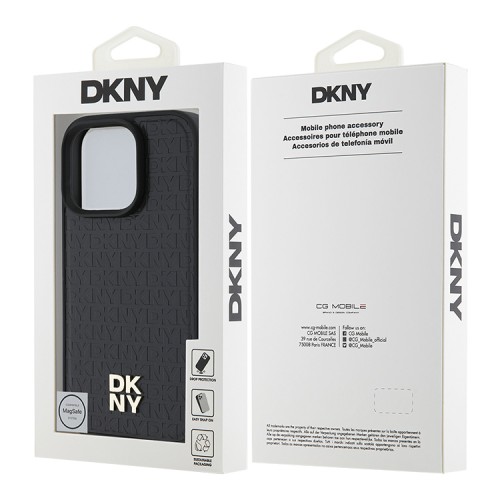 DKNY для iPhone 16 Pro Max чехол PU Repeat Stack metal logo Hard Black (MagSafe)