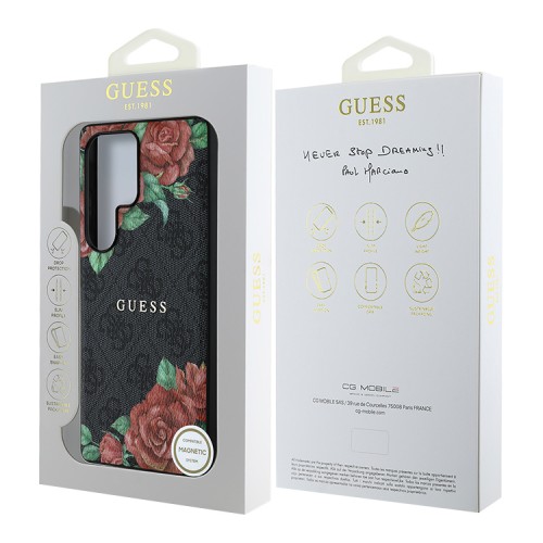 Guess для Galaxy S25 Ultra чехол PU Flowers Roses Hard Black (MagSafe)