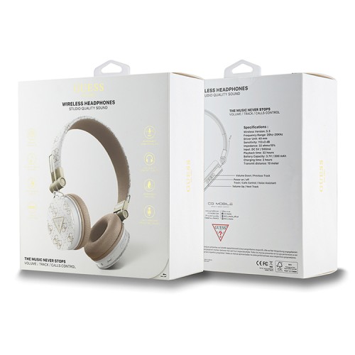 Guess наушники беспроводные накладные Bluetooth HP Round ENC 4G with Triangle Metal Logo White