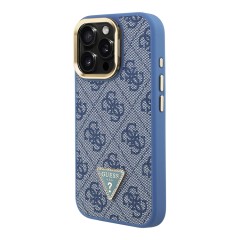 Guess для iPhone 16 Pro Max чехол PU 4G Triangle metal logo and Camera Stand Hard Blue (MagSafe)