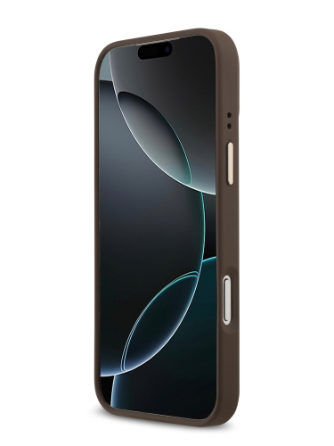 Guess для iPhone 17 Pro чехол PU Grained 4G Diamond metal logo Gold camera Hard Brown (MagSafe)