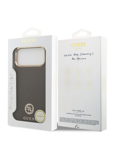 Guess для iPhone 17 Pro чехол PU Grained 4G Diamond metal logo Gold camera Hard Brown (MagSafe)