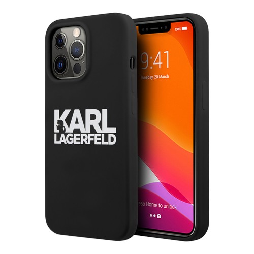 Чехол Karl Lagerfeld Liquid silicone Stack logo Hard для iPhone 13 Pro, черный