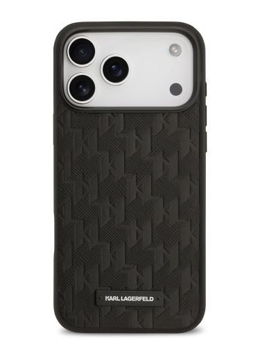Karl Lagerfeld для iPhone 17 Pro чехол PU Saffiano Monogram Metal Plate logo Hard Black (MagSafe)